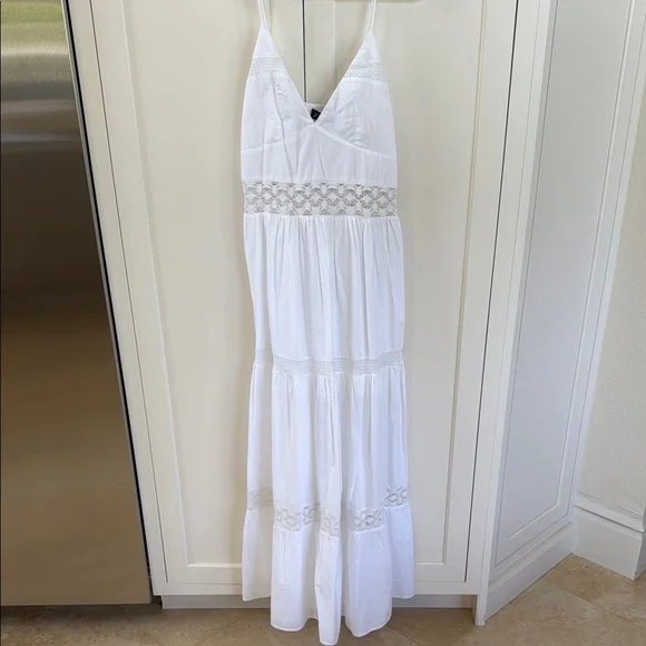 knee length dresses for ladies Zara boho white smocked tiered maxi dress  The Frockery